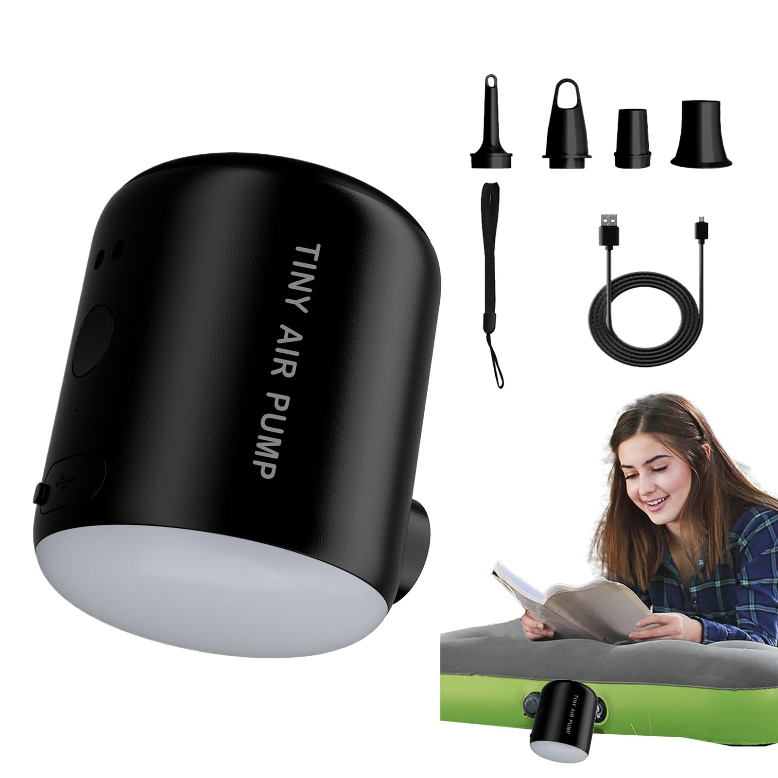 Inflatable Pump Battery Rechargeable Mattress Inflator with LED Light