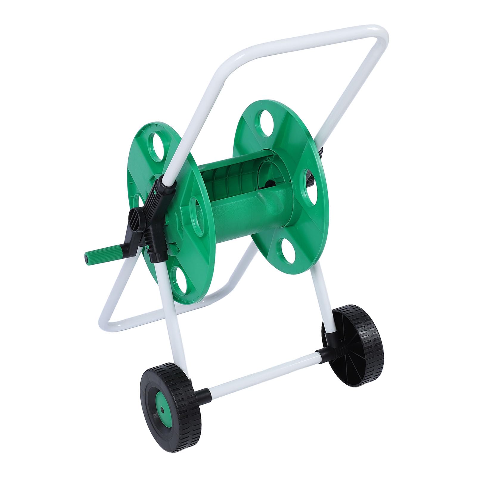 Carro de carrete de manguera de agua verde con ruedas, almacenamiento de manguera de empuje manual que ahorra mano de obra para jardín, material de polipropileno, fácil de mover y ajustar tu manguera