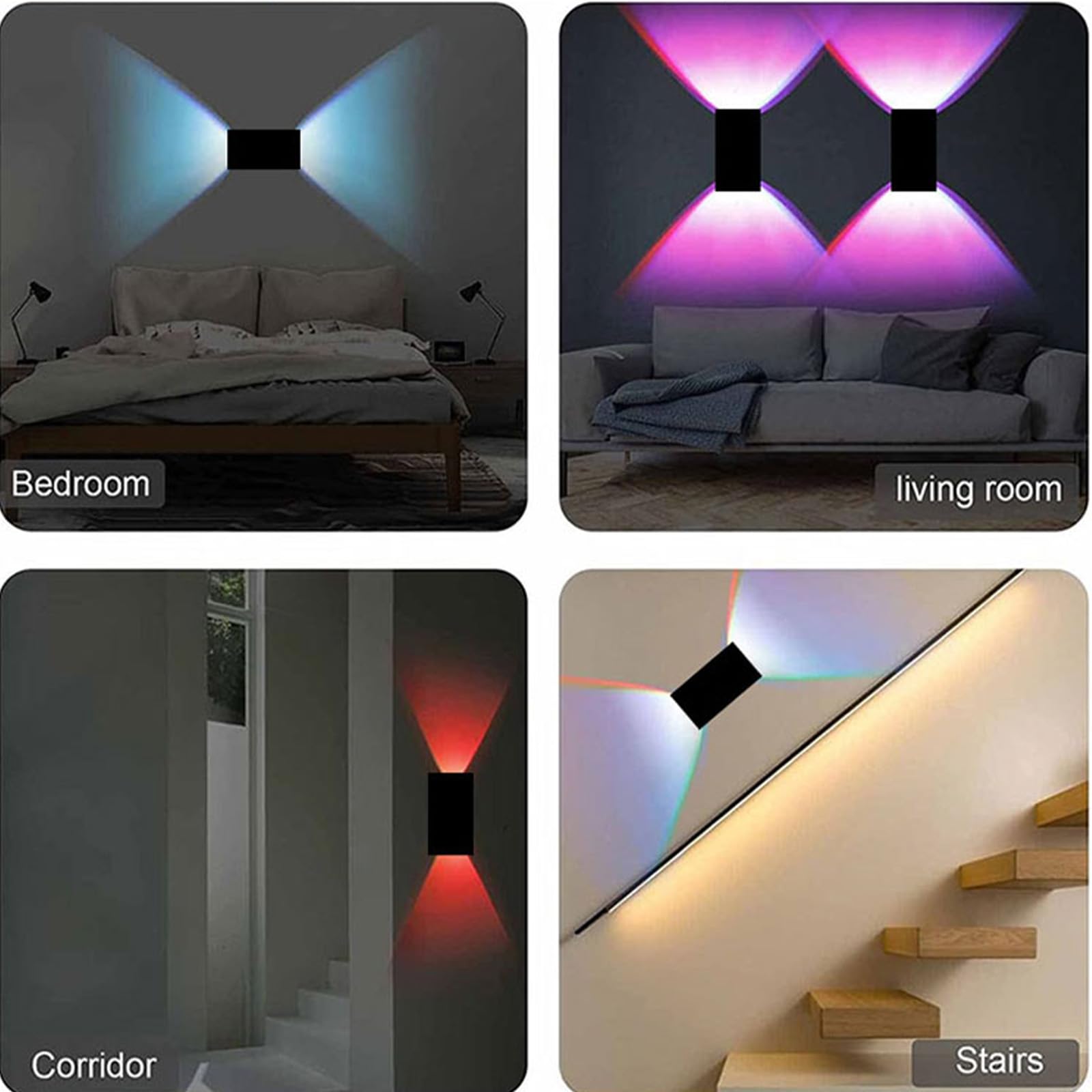 RGB Wandleuchten LED Dimmbare mit Fernbedienung Innen Wandbeleuchtung Raumdekoration Aluminium Wandlampen Up Down Beleuchtung Wohnzimmer Schlafzimmer Flur Treppenhaus (Weiß,2 Stück)