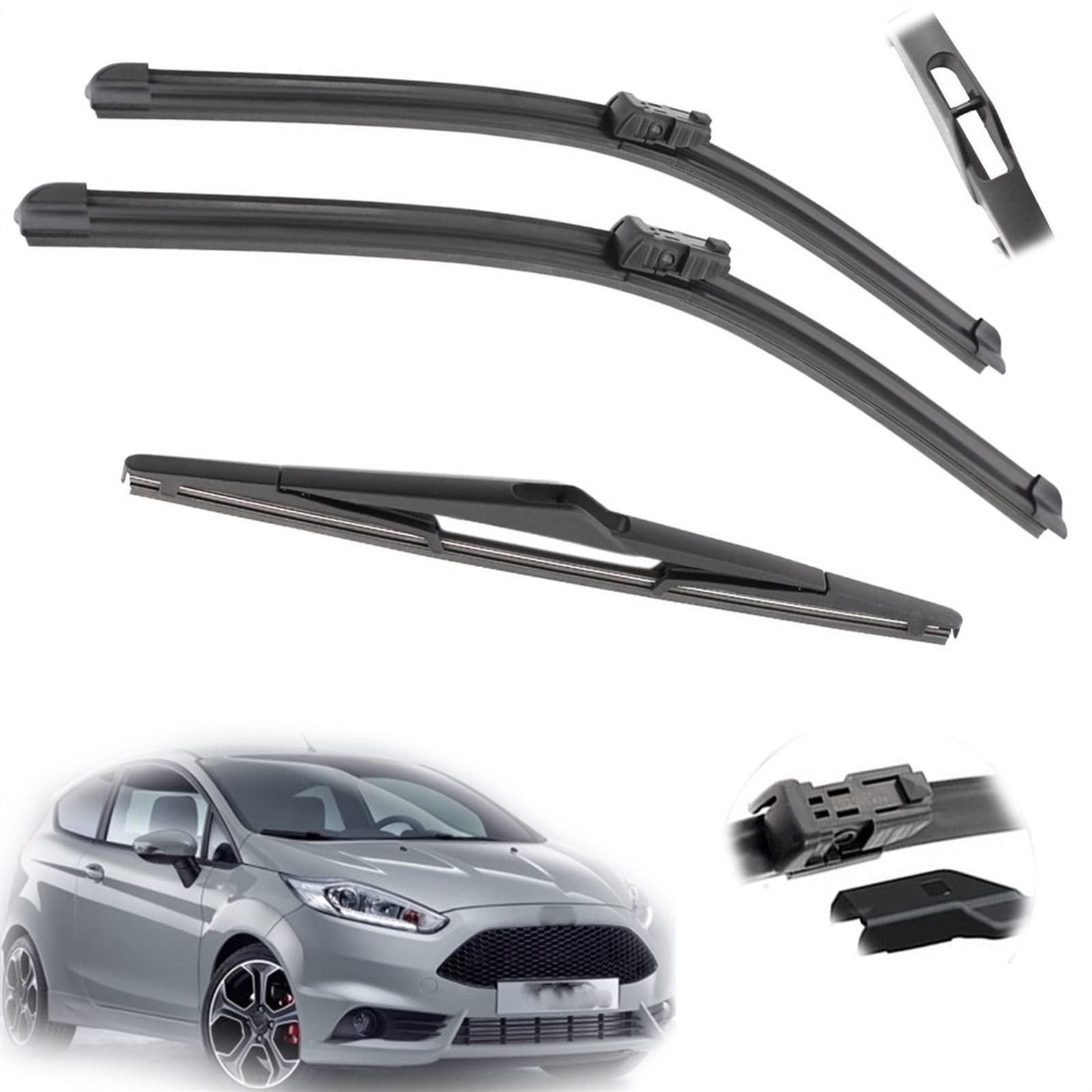 Pare-brise net sans traces avec les essuie-glaces Ford Fiesta MK6 vitres avant arrière