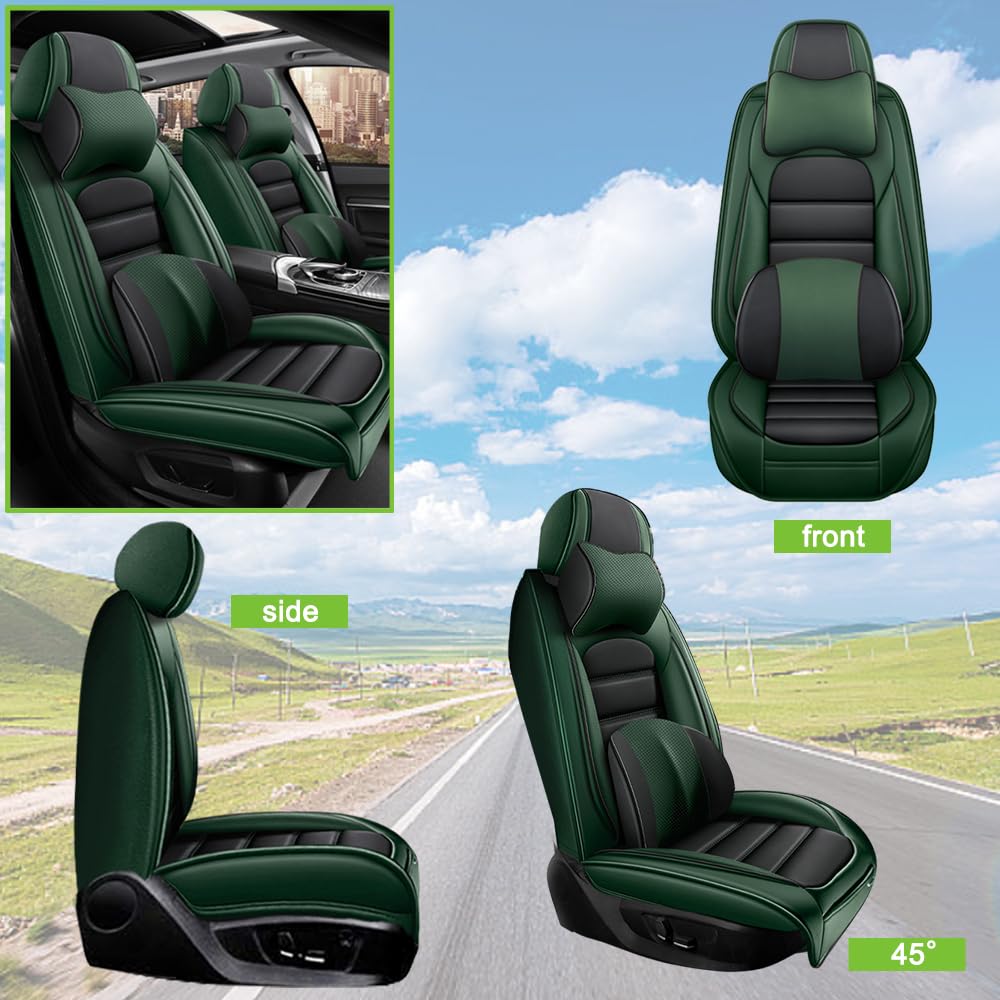 SOUIPA Luxury Seat Covers for Ford Bronco Sport 2021-2024,2PCS Leather Car Seat Covers,Waterproof Seat Protectors Auto Seat Covers,Breathable Nonslip Interior Cover Seats for Cars(Black and Green)