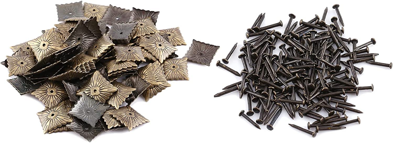 Gwoździe tapicerskie do mebli, 100 szt. Vintage tapicerka, gwoździe, śruby i zapięcia Gwoździe Brązowe metalowe etykiety Dekoracyjne szpilki do mebli, sofy, butów, drzwi(21 * 21mm)