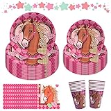 【Decorazione per feste a tema cavallo rosa】 Le stoviglie per feste a cavallo sono popolari tra i bambini di tutte le età. Che si tratti di una festa di compleanno o di un baby shower, l'utilizzo di questi set di stoviglie a tema cavallo rosa come decorazione può rendere festosa la tua festa.