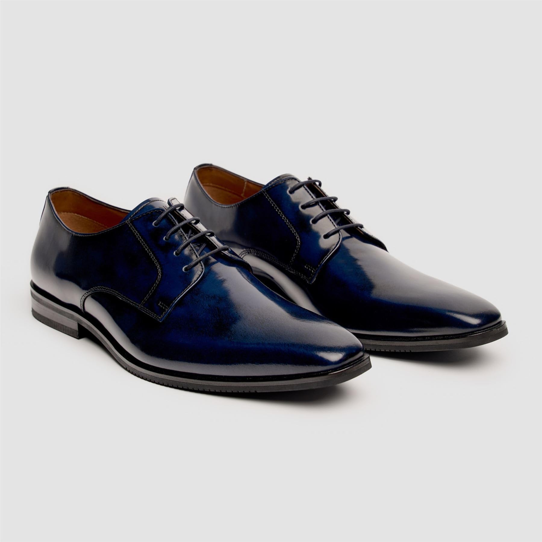 Scarpe Derby stringate formali da uomo blu navy lucido lucido