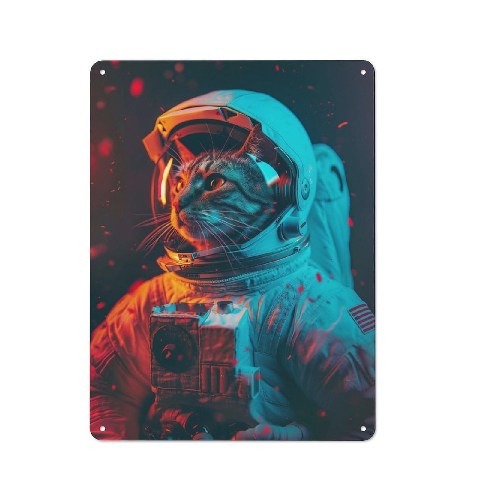 Junmoney Cat Astronaut Tin Wall Plaque 40X30cm With For Living Room Wall, Gift For Feature Wall Decorators During The Christmas Season