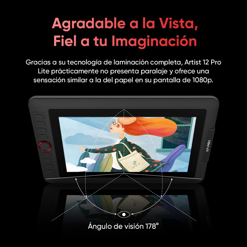 XPPen Artist 12 Pro Lite Tableta gráfica con Pantalla de 11.6" 8192 Niveles | Tableta Gráfica Dibujo Digital Profesional con 8 Teclas y 1 Dial para Dibujar, Escritar y Editar