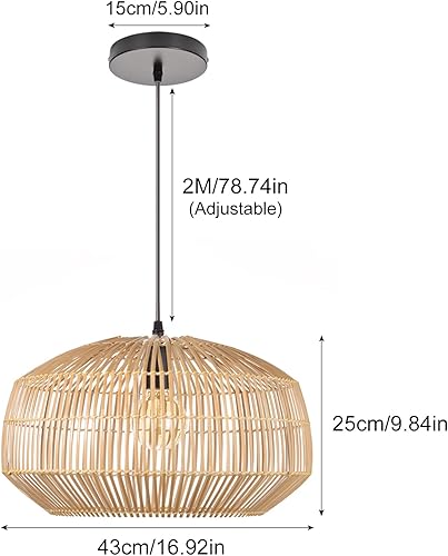 Miniatura 7 de Arturesthome Luces colgantes de bambú, lámparas de araña de mimbre de ratán, lámpara colgante grande de tejido natural bohemio para fregadero de