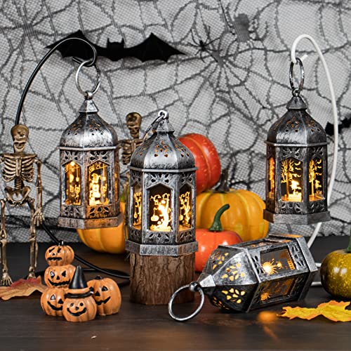 Llq 5" Halloween Lanterns Decoration, Mini Hanging Halloween Lantern Candles, Led Lights With Mirror Glass, Portable Jack-O-Lantern For Indoor Outdoor Party Decor 8 Pack, Silver Brush #TOP2