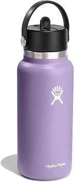 Hydro Flask Water Bottle - Insulated Stainless Steel - Wide Mouth Flex Straw Lid, Spill Proof, Leak Proof, Refillable, 32 oz, Moon Shadow
