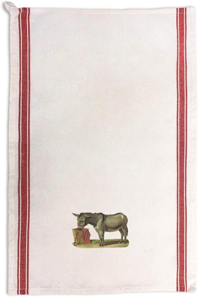 Custom Decor Kitchen Towels Donkey Pets Animals Vintage Look Vintage Cleaning Supplies Dish Towels Red Stripe Design Only