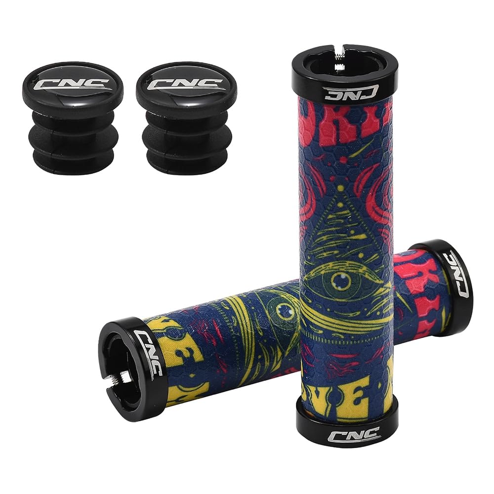 JSCARLIFE Bike Handlebar Grips, Soft Non-Slip Bicycle Handle Grips Bicycle Aluminum Handle Grip Double Lock-On Anti-Slip for Mountain Bike Road Bike MTB,BMX,Scooters (Colorful)