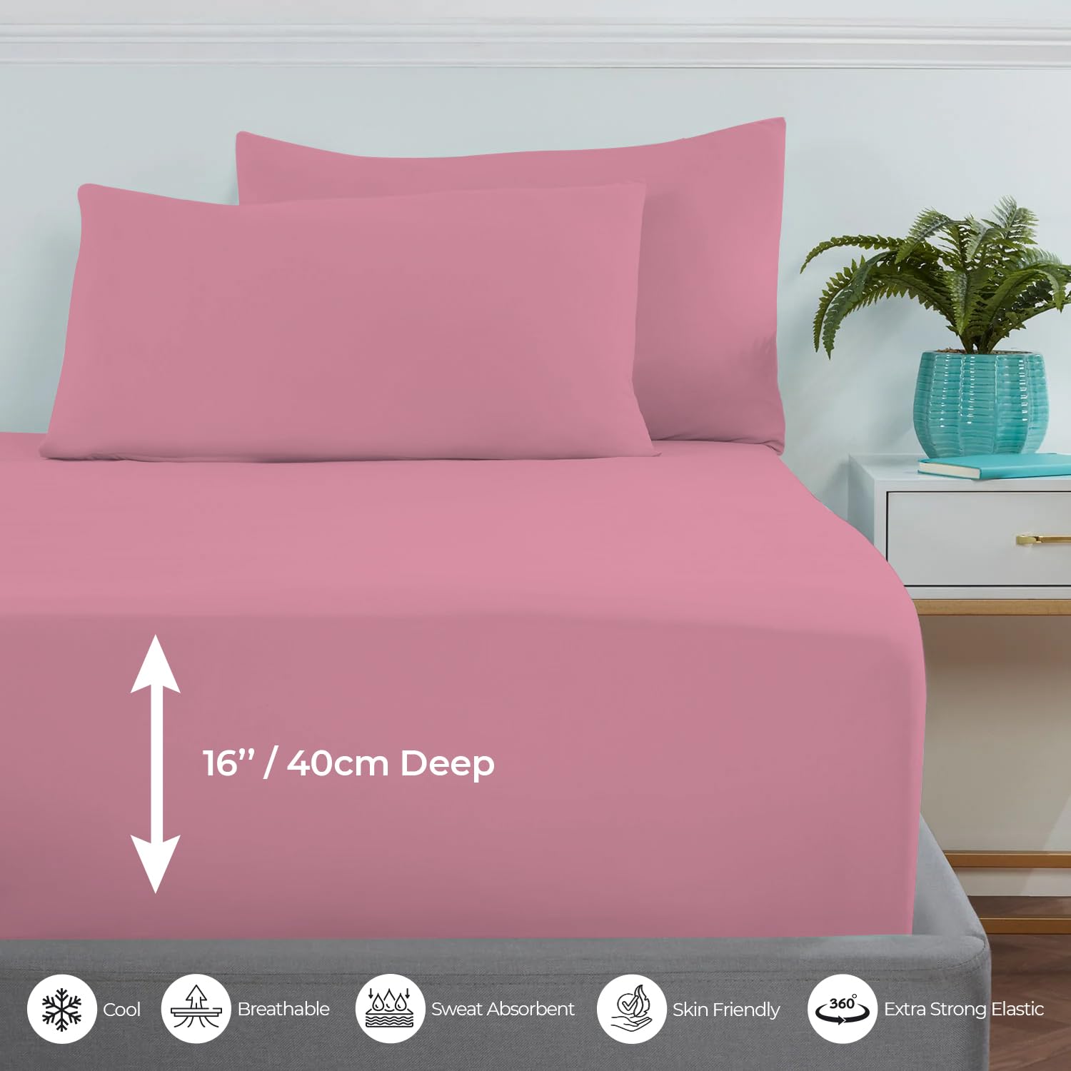 MistyMorning Extra Deep Fitted Sheet 16''/40cm, Egyptian Cotton bed sheets with 200 Thread Count - Image 3