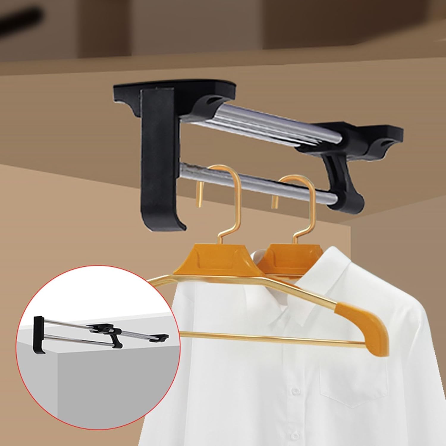Pull Out Closet Rod,Heavy Duty Pants Rack,Adjustable Clothes Hanger Rail,Top Mounted Wardrobe Clothes Organizer(30cm)