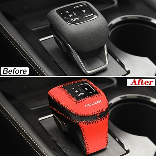Miniatura 2 de 1 funda de piel para palanca de cambios, funda de piel para palanca de cambios, accesorios para Nissan Rogue 2021 2022 2023 2024 (negro y rojo)