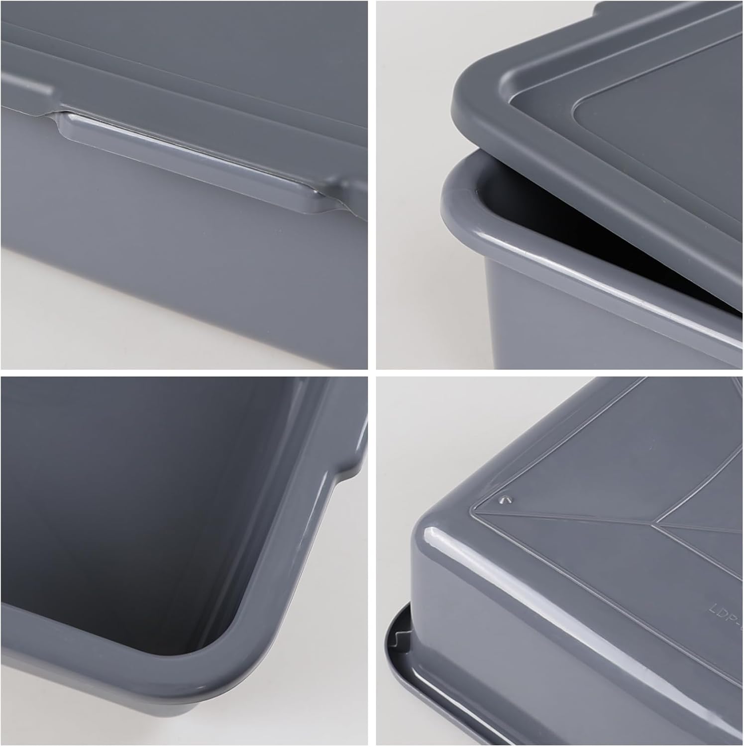 13 Liters Bus Tray with Lids, Grey Commercial Bus Tote Box Set of 3 | Plastic Maretial, BPA Free, Lid and Handle Side Design, Stackable, Ideal for Food Frezon, Dishes Washing, Item Storage
