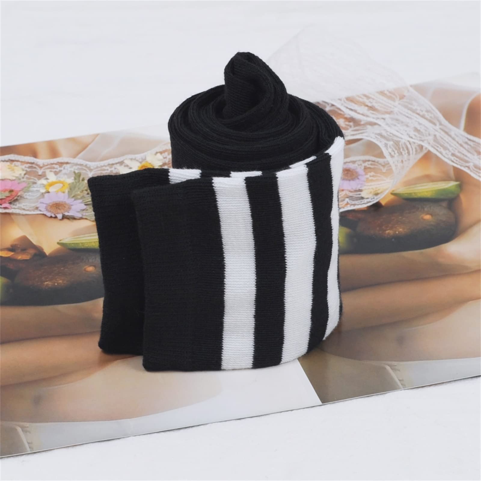 Intgoodluckycc Womens Over The Knee Socks, Thigh High Socks for Women, Long Knee High Stockings Leg Warmers: One Size 1 Pair - Black With White Stripes