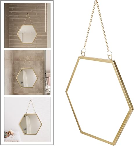 Miniatura 4 de Cabilock Espejo hexagonal de pared colgante de hierro y vidrio, pequeño espejo para decoración de baño, accesorio de baño bohemio