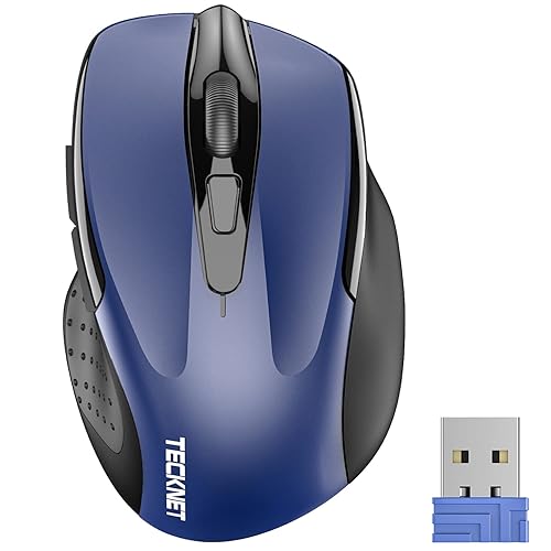 TECKNET Wireless Mouse, 2.4GHz Ergonomic Computer Mouse, Portable Cordless Mice, 5-Level 2400 DPI Mouse for Laptop, 6 Buttons USB Mouse for Chromebook, Ergo Grip, 24 Months Battery - Blue - Blue