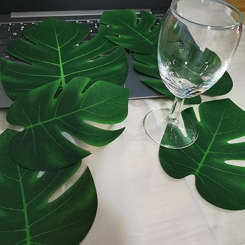 Miniatura 4 de Paquete de 36 hojas artificiales de Monstera – Fronds de palma verde seda de 7.9 pulgadas y 5.9 pulgadas, hojas sintéticas tropicales para fiestas