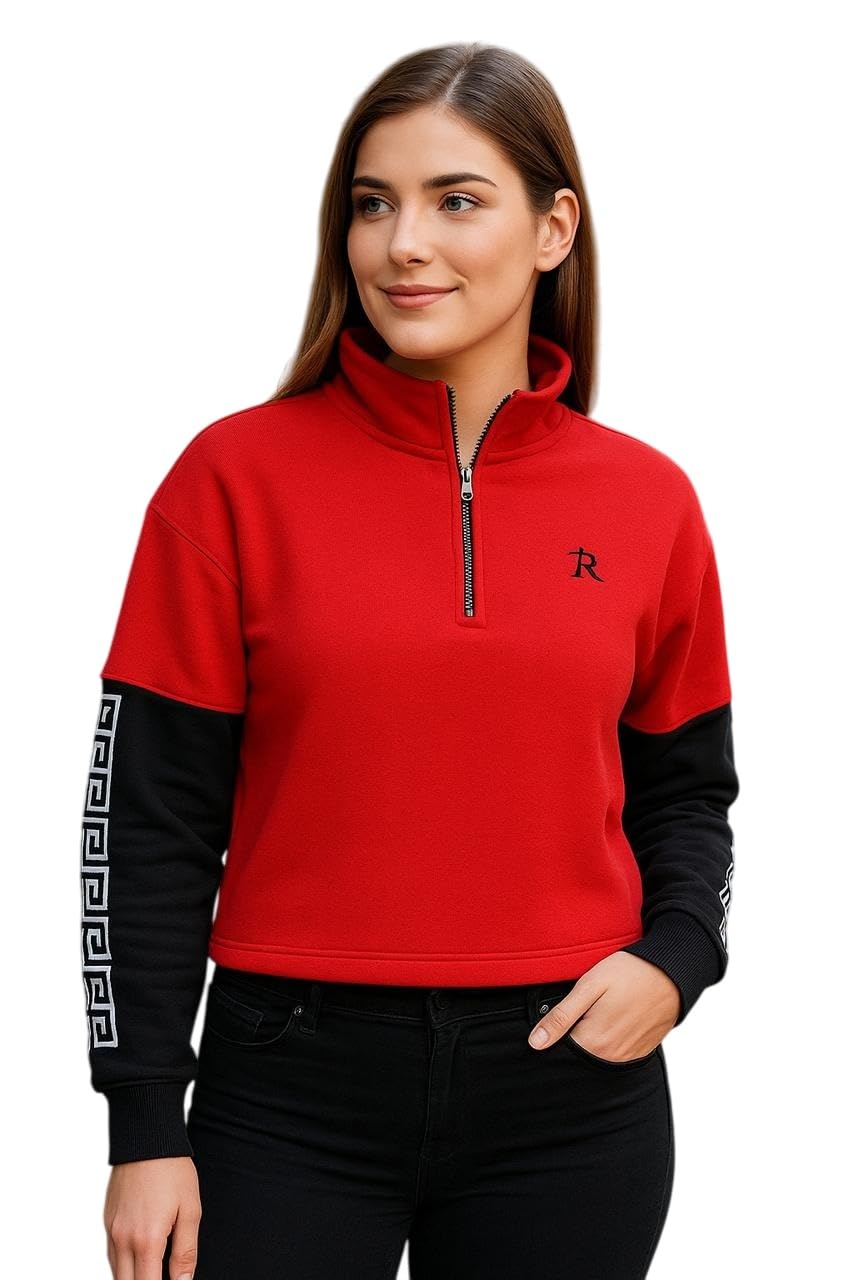rf raves Raves Womens High Neck Zipper Sweatshirt | Quilted Warm Winter Pullover for Women & Girls | Full Sleeve Fleece Sweatshirt-picture-41