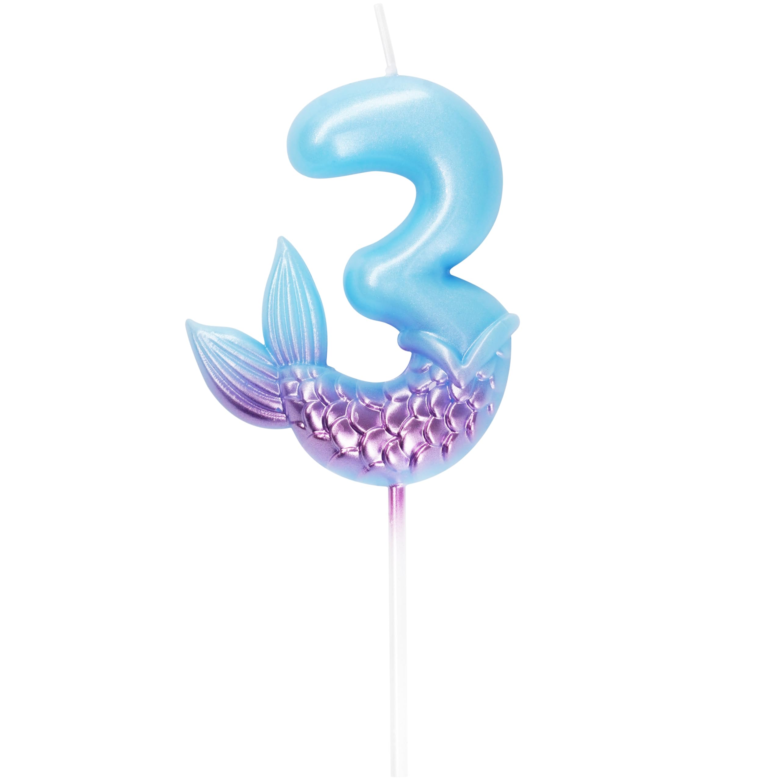 7cm Mermaid 3 Number Birthday Candle, Blue Purple Number Candle Cake Number Candles Sea Candles for Party Decoratoin