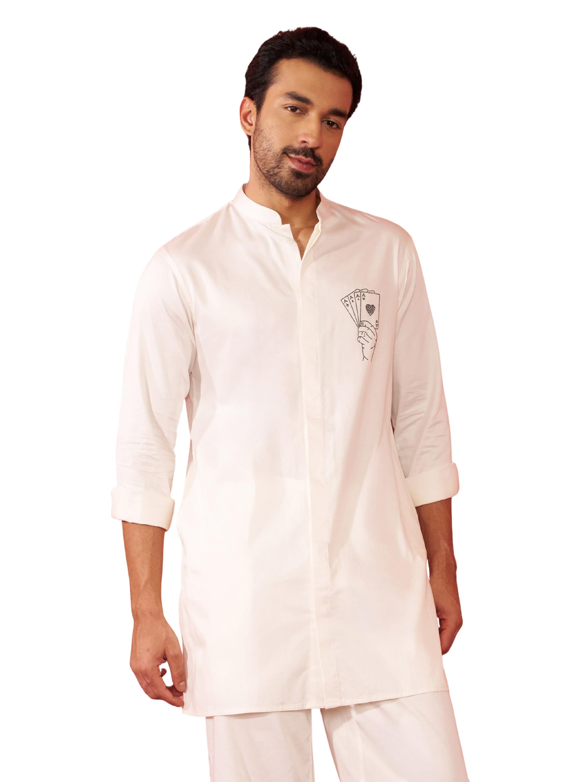 Men's Ace of Style Mid-Length Kurta - Fine Satin Stone Work for Independence Day-image-26