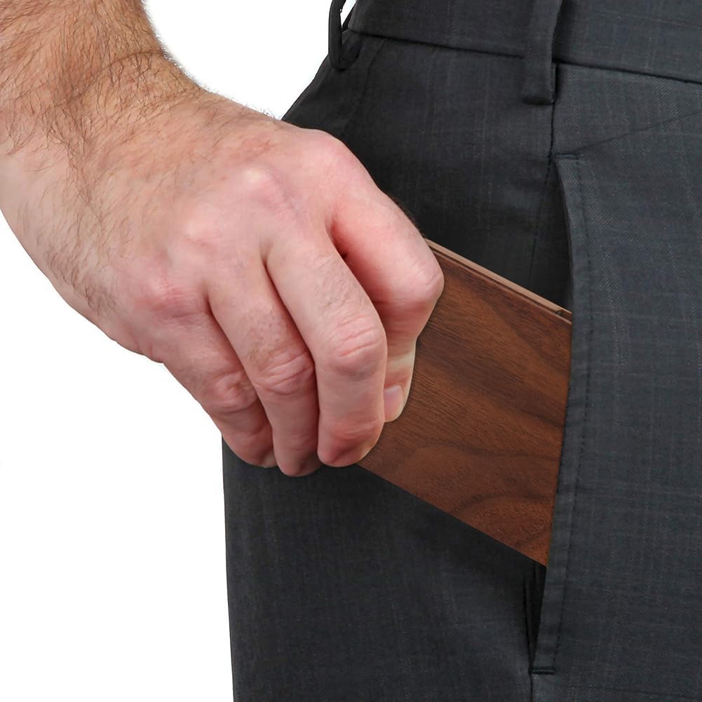 2 Pieces Business Card Holder Slim Name Card Cases Holder Wooden Business Card Case Transverse Business Name Card Holder Credit Card Case with Magnetic Shut, Brown image 4