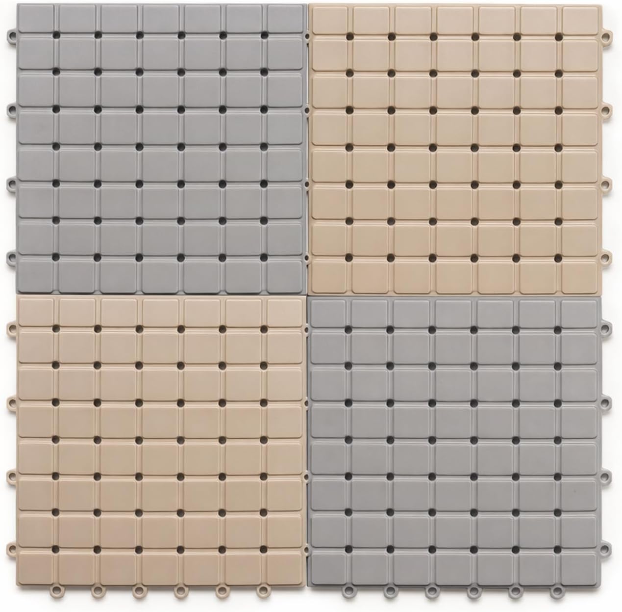 Shower Mat, 24 x 24 inch Non Slip Bathroom Mat for Inside Shower with Drain Hole, Machine Washable Bathtub Mat, Showers Mat with Suction Cup, Suitable for Bathrooms and Bathtubs (White and Gray)