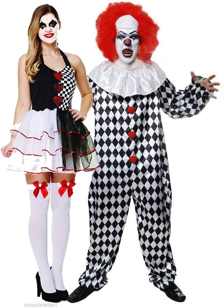 Deluxe Jester Evil with Scary Evil Clown Costume Halloween Fancy Dress Outfit Adult Mens Womens Couple Costume by Lizzy®