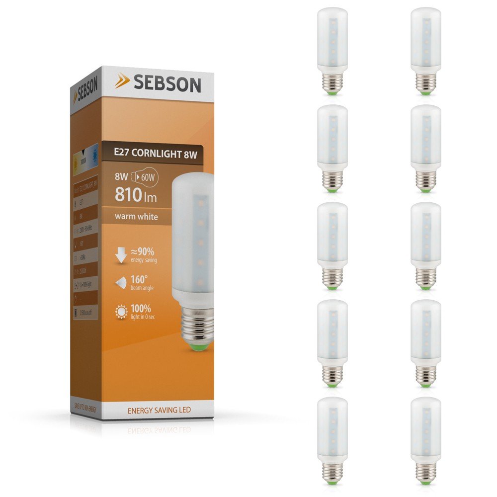 SEBSON LED Lampe E27 warmweiß 8W, ersetzt 60W Glühlampe, 810 Lumen, E27 LED SMD, LED Leuchtmittel 280°, 10er Pack