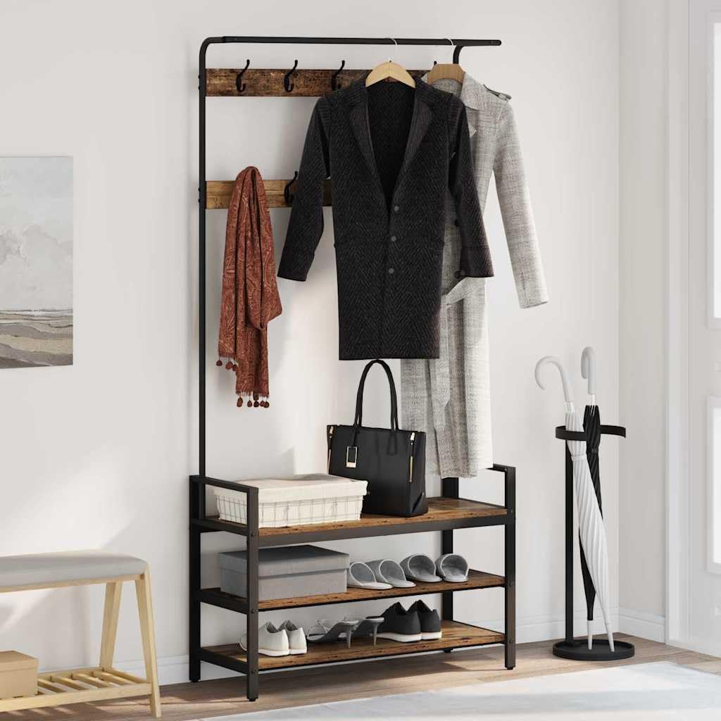 Porte-manteaux moderne en bois avec étagère meuble rangement couloir