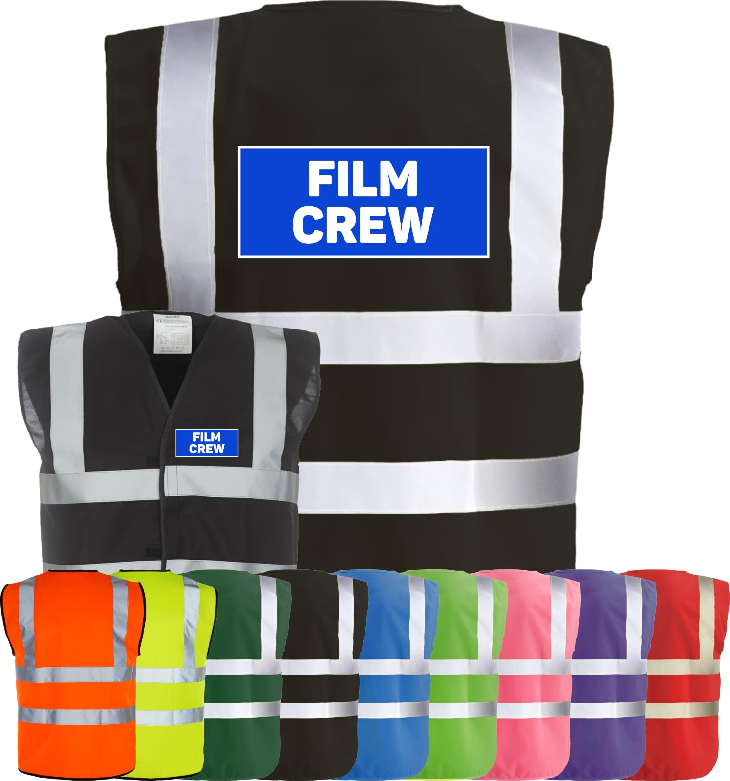 Corporate Togs FILM CREW Printed Hi-Vis Safety Waistcoat, High Visibility Safety Vest with 2 Band & Brace Reflective Strips, Fully EN471 Health & Safety Compliant - Safety Apparel