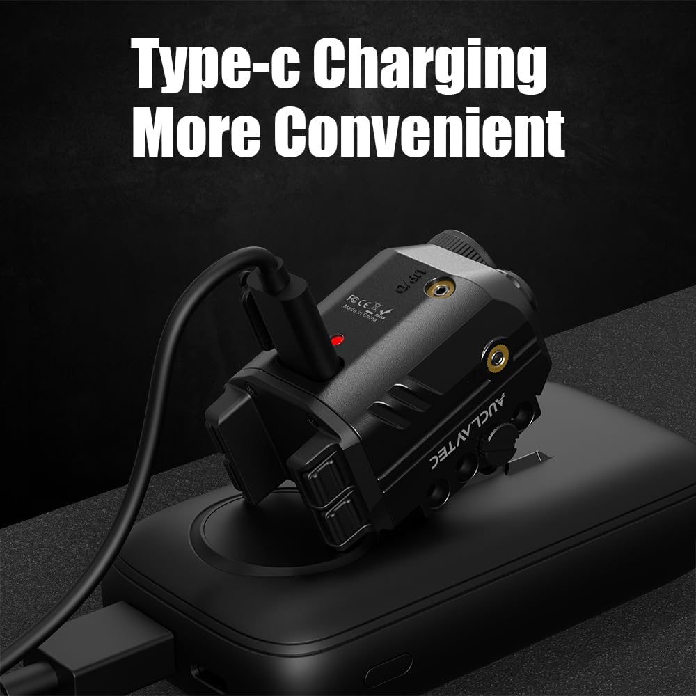 AUCLAYTEC Pistol Light Laser Combo with USB-C Charging, 500 Lumen Red Beam Sight Tactical Flashlight for Subcompact Compact Pistol and Picatinny Rail