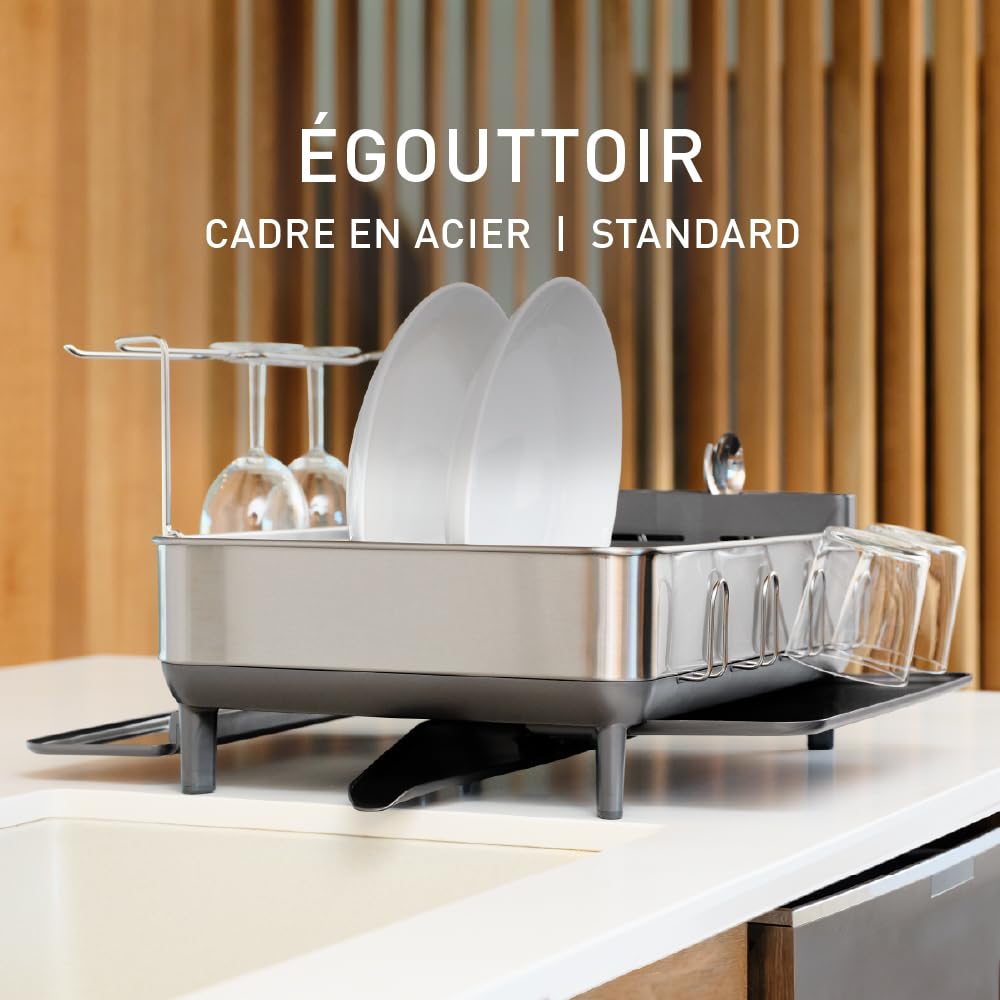 simplehuman KT1181 égouttoir à cadre en acier, égouttoir à vaisselle de cuisine, gris, acier inoxydable brossé
