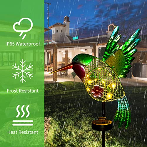 Dreamysoul 33" Hummingbird Solar Lights+66" Wind Spinner (Double Blades), Metal Yard Art Outdoor Garden Patio Lawn Decor #TOP7