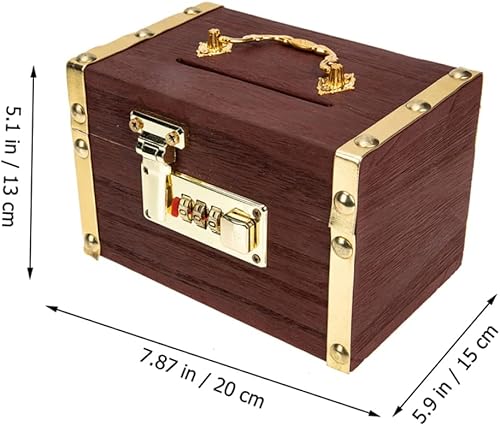 Miniatura 9 de DOITOOL Caja de efectivo con cerradura de bloqueo, organizador de alcancía para niños, caja de madera con tapa, caja de madera con tapa, caja de