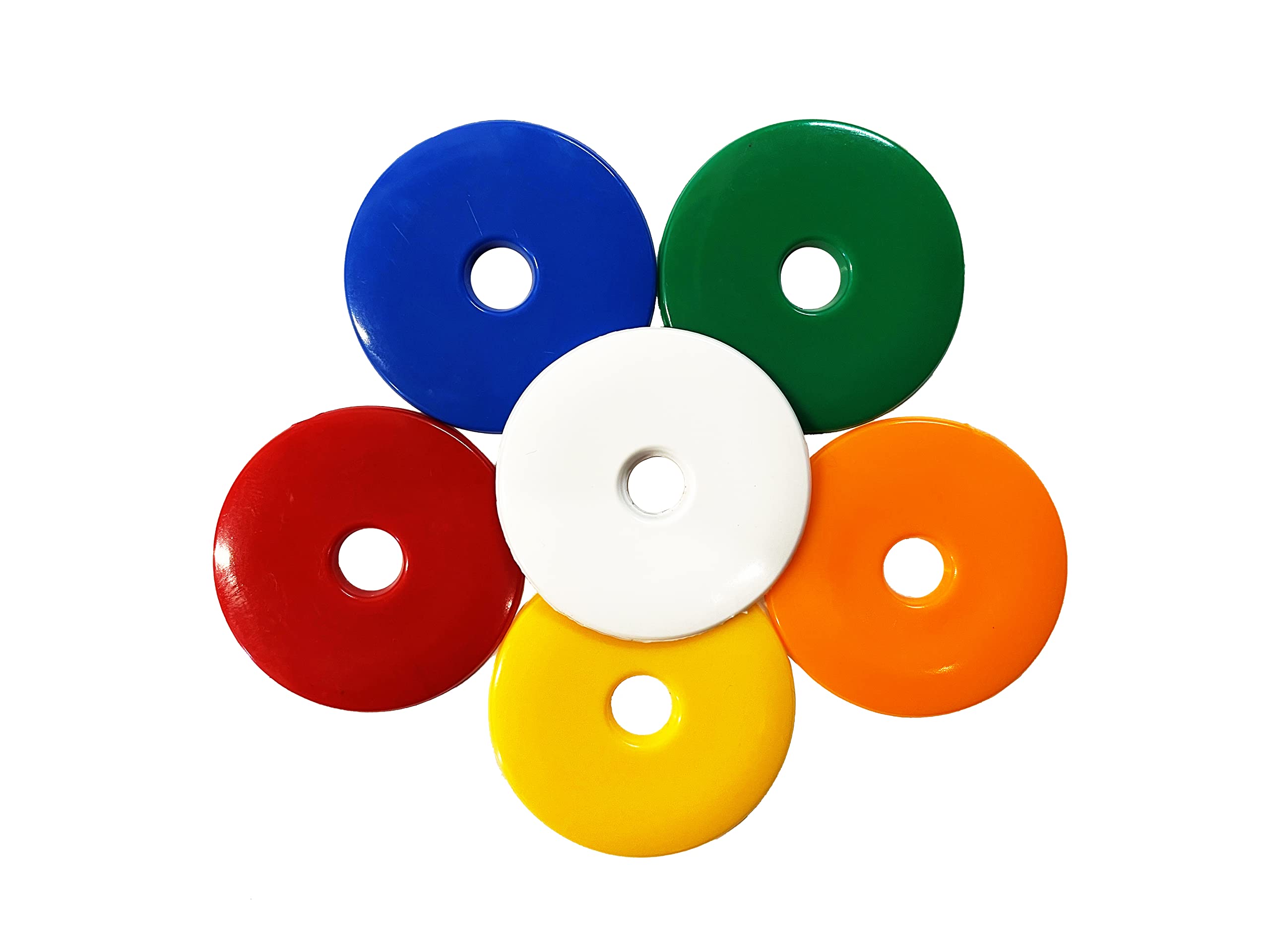 Proops 12x Assorted Colours, 55mm Dia Survey/Road Markers, High Impact HDPE Plastic Disc Washers, Bevelled Edges (S7661). Free UK Postage