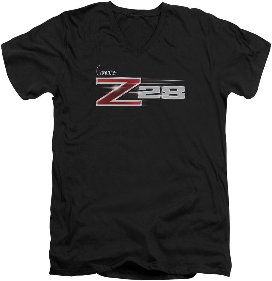 A&E Designs Mens Chevy Camaro Z28 Logo Slim Fit V-Neck Shirt, Black, XL