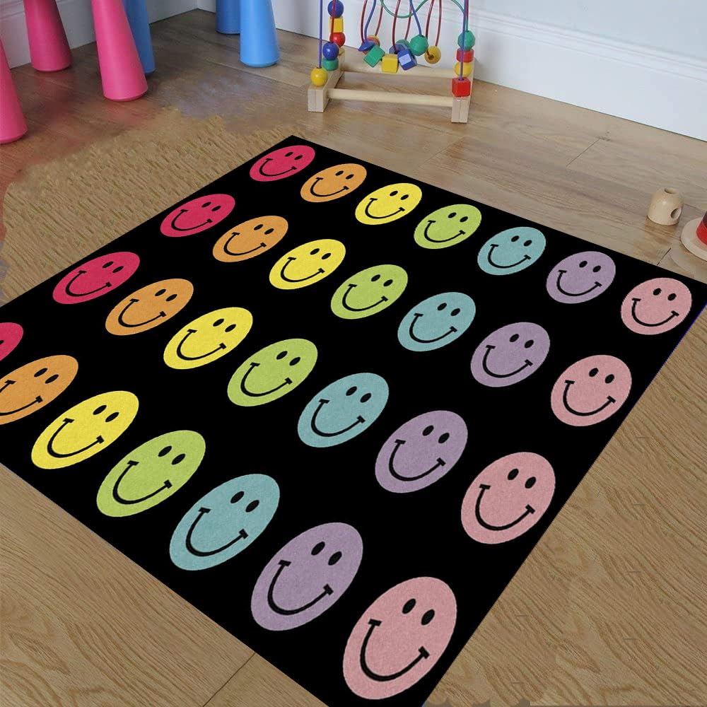 Amazon.com: Smiley Face School Classroom Black & Multicolor Area