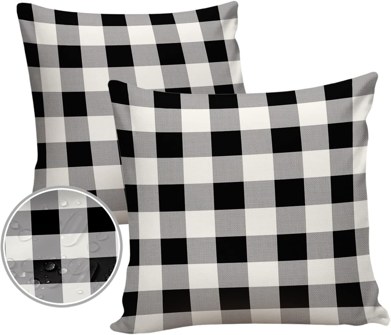 Outdoor Waterproof Pillow Covers for Patio Furniture Buffalo Check Decorative Throw Pillow Cover Black White Plaid Rustic Pillowcases Set of 2 Cushion Case for Sofa Couch Chair Home Decor 26 x 26 Inch