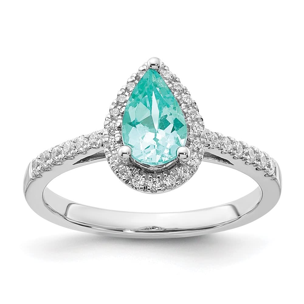 14ct White Gold Pure Serenity Lab Grown Diamond Pear Created Paraiba Band Rings For Women (Ring Size-7)