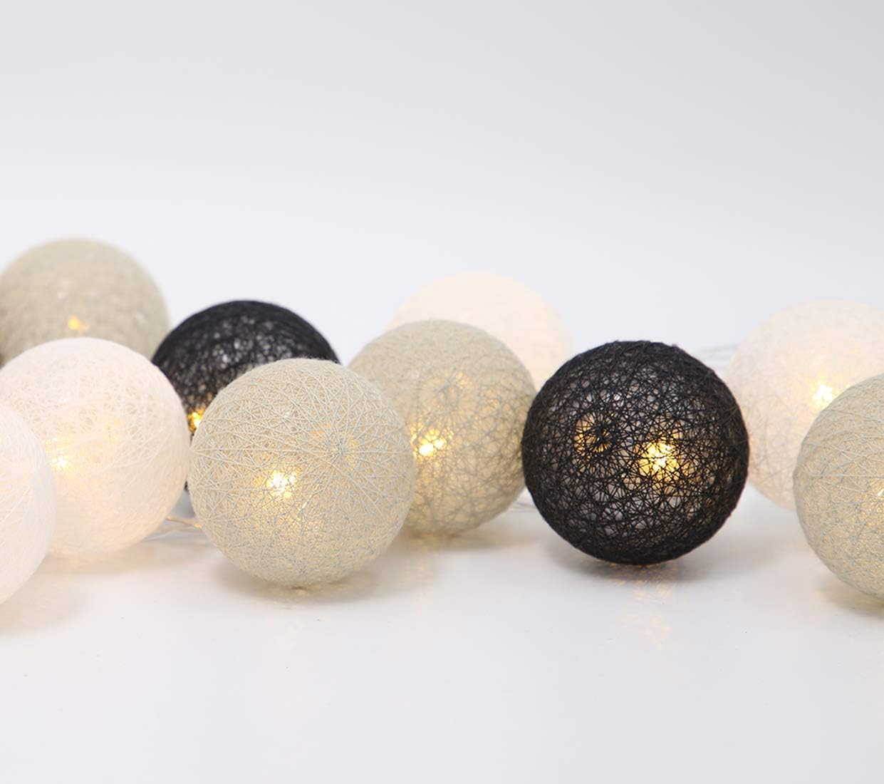 Ciskotu Ghirlanda Luminoso Cotone LED, 3,3M 20 Palline Decorativ Catena Lluminosa Interno LED, Ghirlanda Fata di Luci a Batteria per Natale Festa Matrimonio Vacanze Decorazione Interna