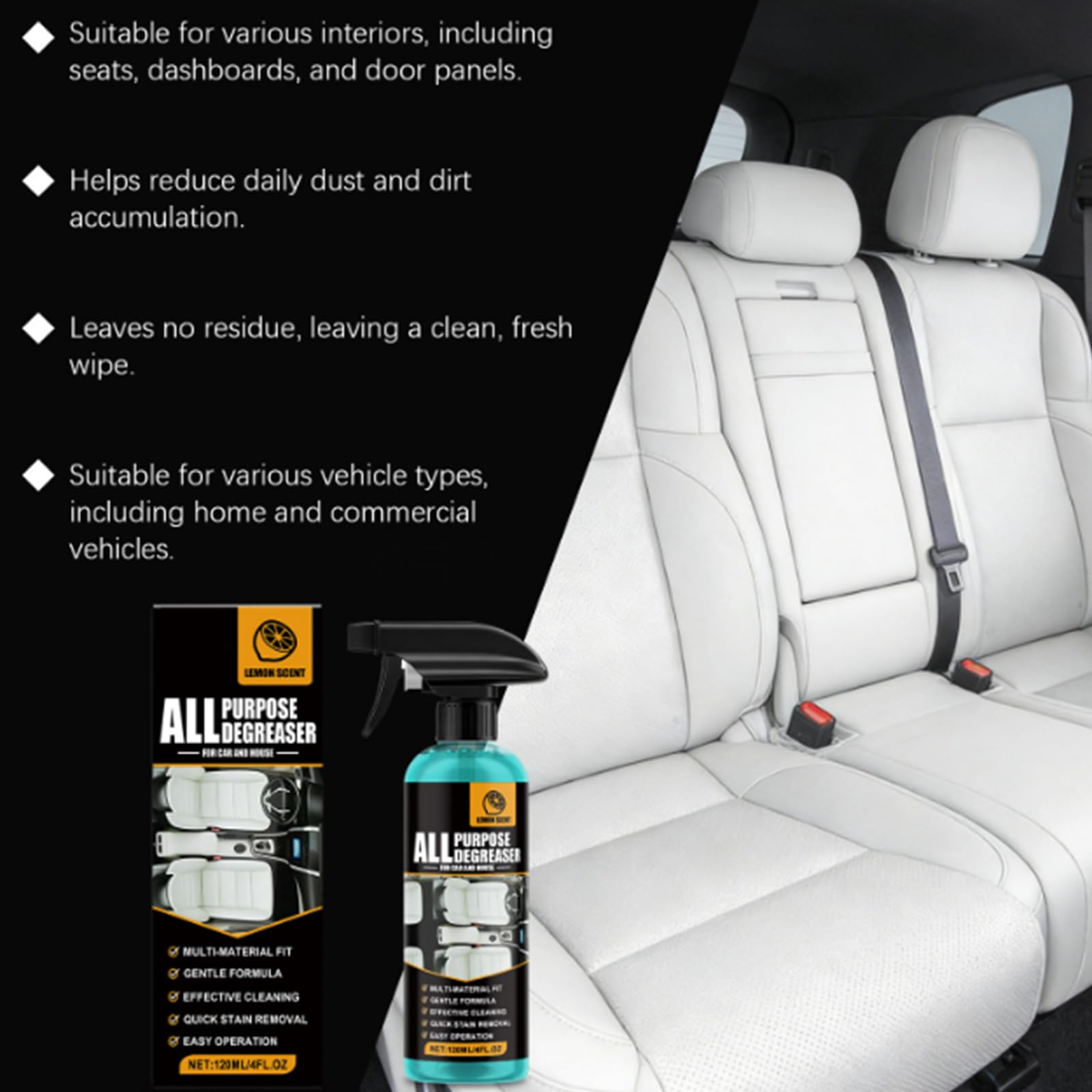 All Purpose Degreaser-All Purpose Cleaner for Car and House Lemon Scent Heavy-Duty Cleaning Spray Quick Stain Removal (2pcs)