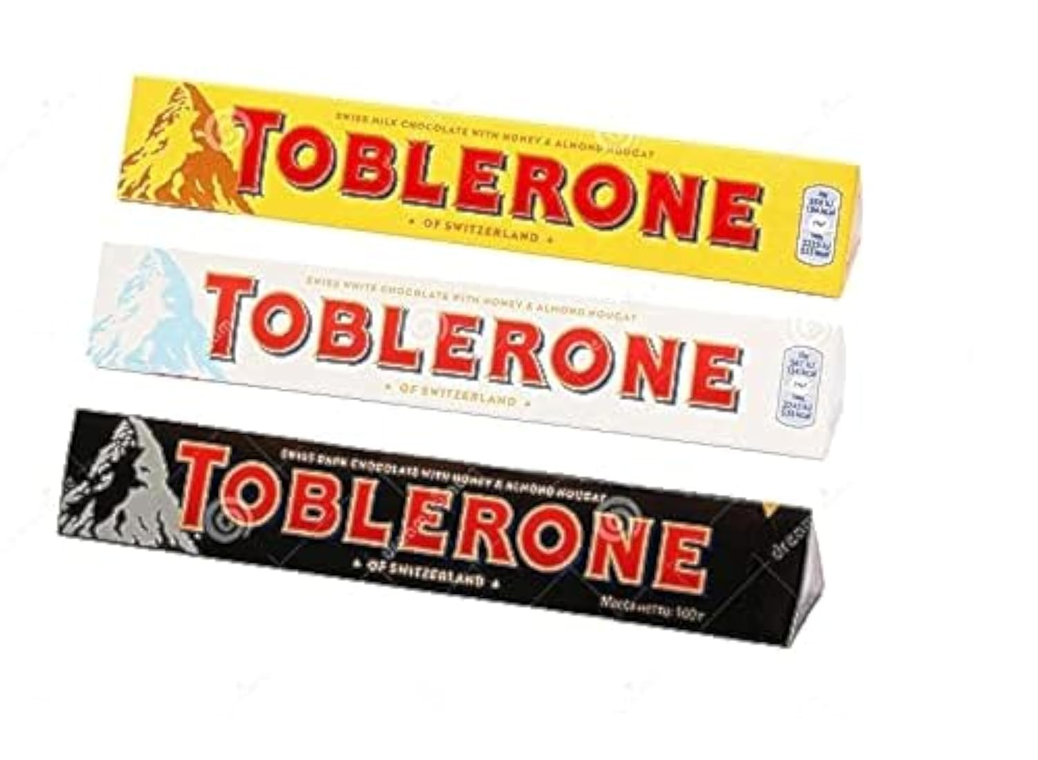 MondelezToblerone Milk, Dark, and White Candy Combo -100g - Pack of 3