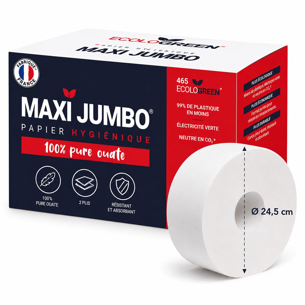 Lot de 6 Rouleaux x 350 m, Papier Toilette Maxi Jumbo 2 Plis, Pure Ouate de Cellulose Blanche, Doux, Résistant, Usage Professionnel-Papergooddeal