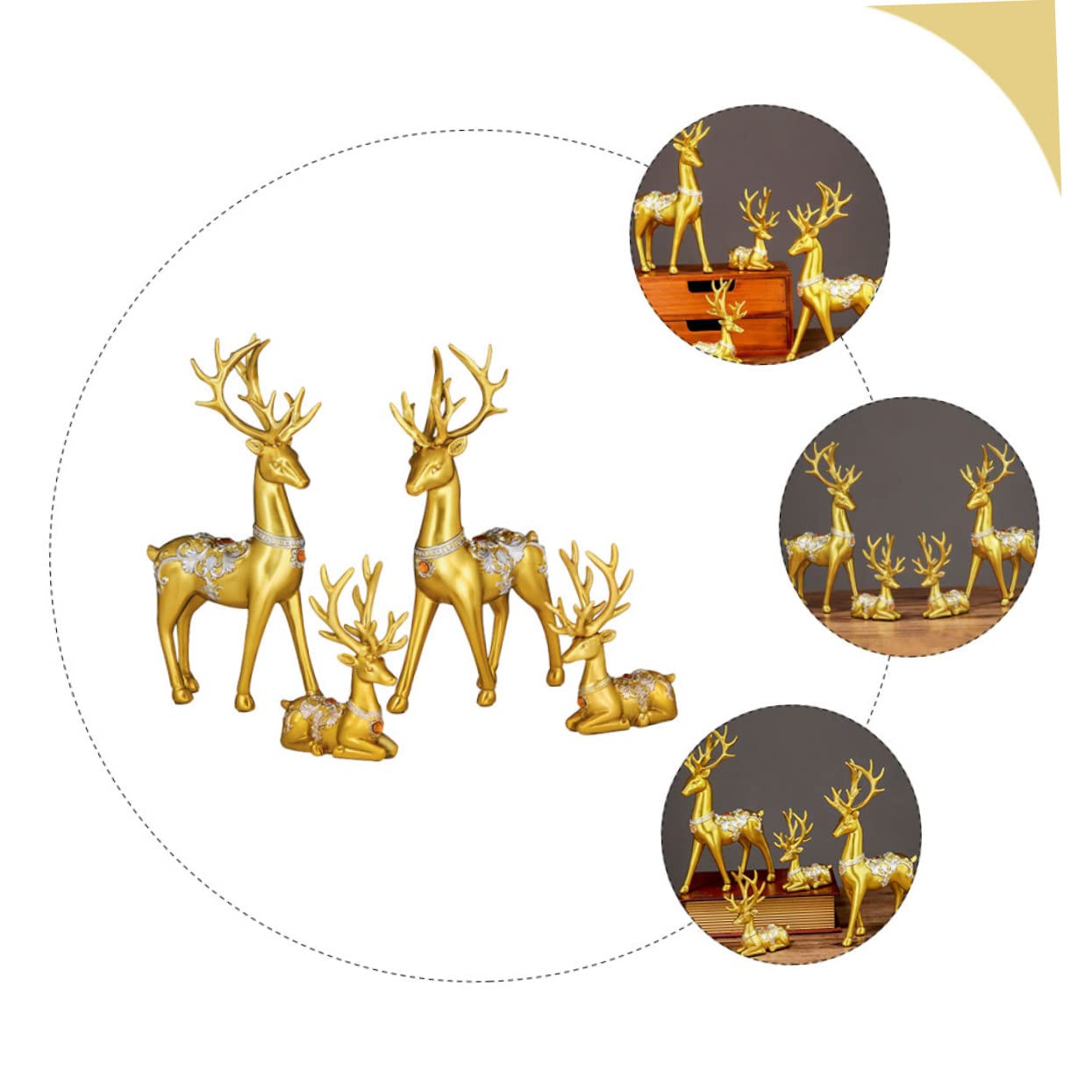 Amosfun Weihnachtsdeko Elch Satz aus Kunstharz in Gold Realistische und Langlebige Dekofigur für Innen und Außenbereiche Wie Höfe und Wohnzimmer