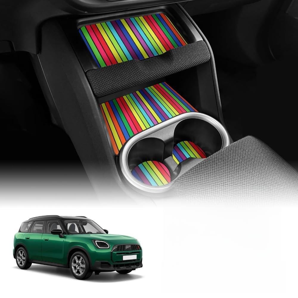 Mauxpiao Iridescent Car Door Cup & Pocket Non-Slip Mats For Mini Countryman U25 2024-2025, 18-Piece Pu Interior ﻿Dustproof Decorative Accessories Rewr/Iridescent/A