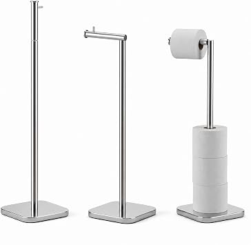 Toilet Roll Holder Free Standing with Heavy Duty Base for 6 Rolls(Silver)