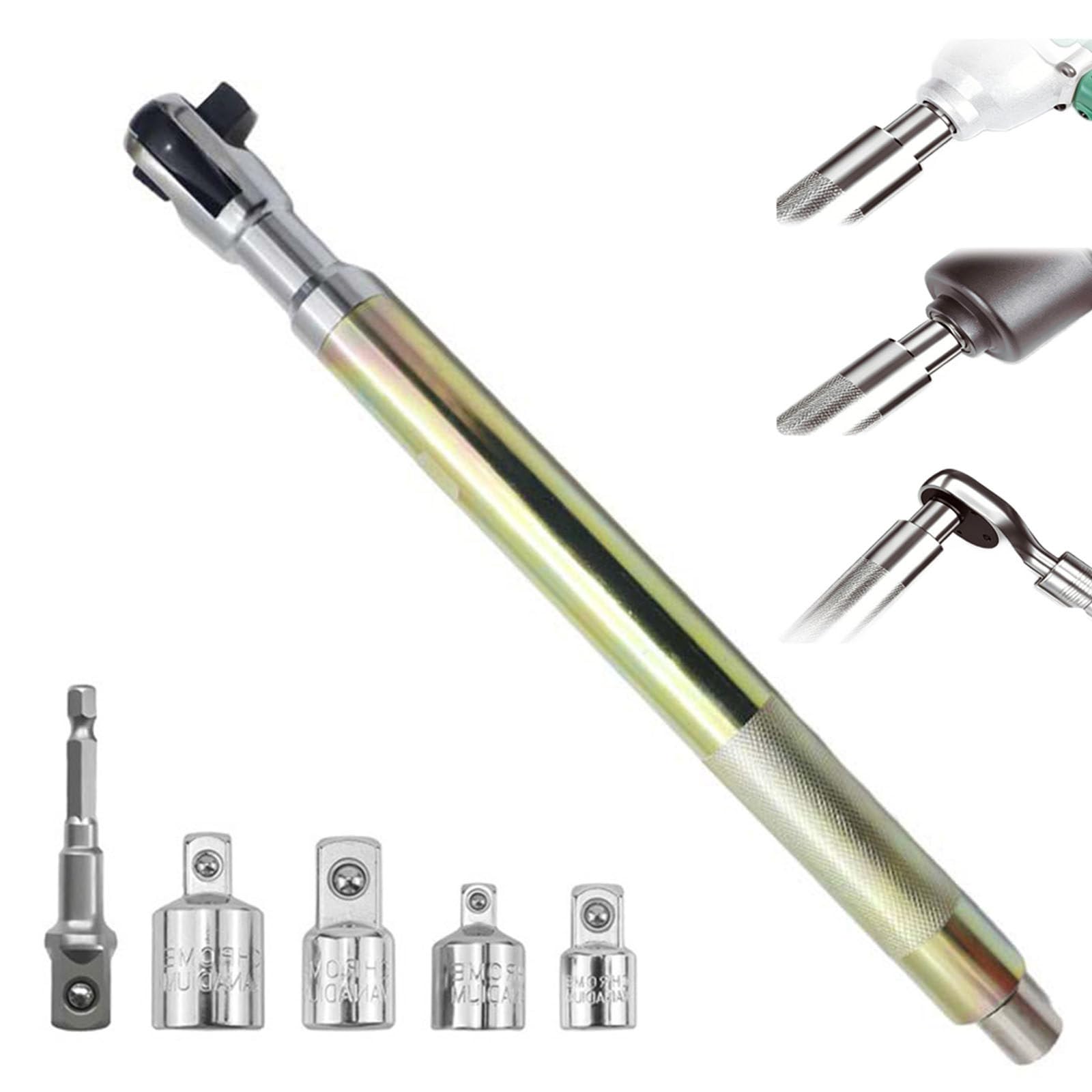 Przedłużany Klucz Grzechotkowy 1/2" Do Adaptera Wiertarskiego,Z Uniwersalnymi Adapterami Napędu Kwadratowego 3/8",1/4", Wielofunkcyjny Zestaw Kluczy Grzechotkowych Z Szybkim Zwalnianiem