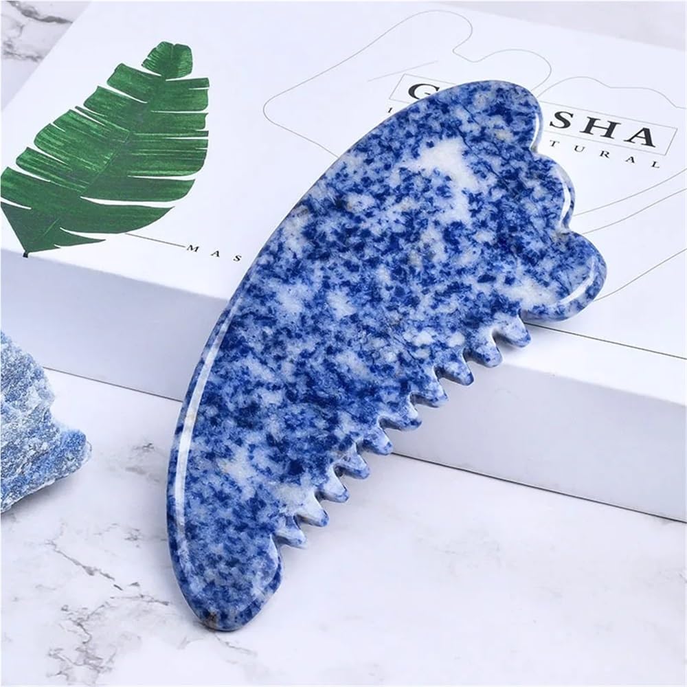 Großes Sodalith-Sägezahn-Gua-Sha-Werkzeug, Blaue Schönheitsprodukte, GuaSha-Massagestab, Hautpflege, Kopf-Akupunkturpunkt-Zeigekamm
